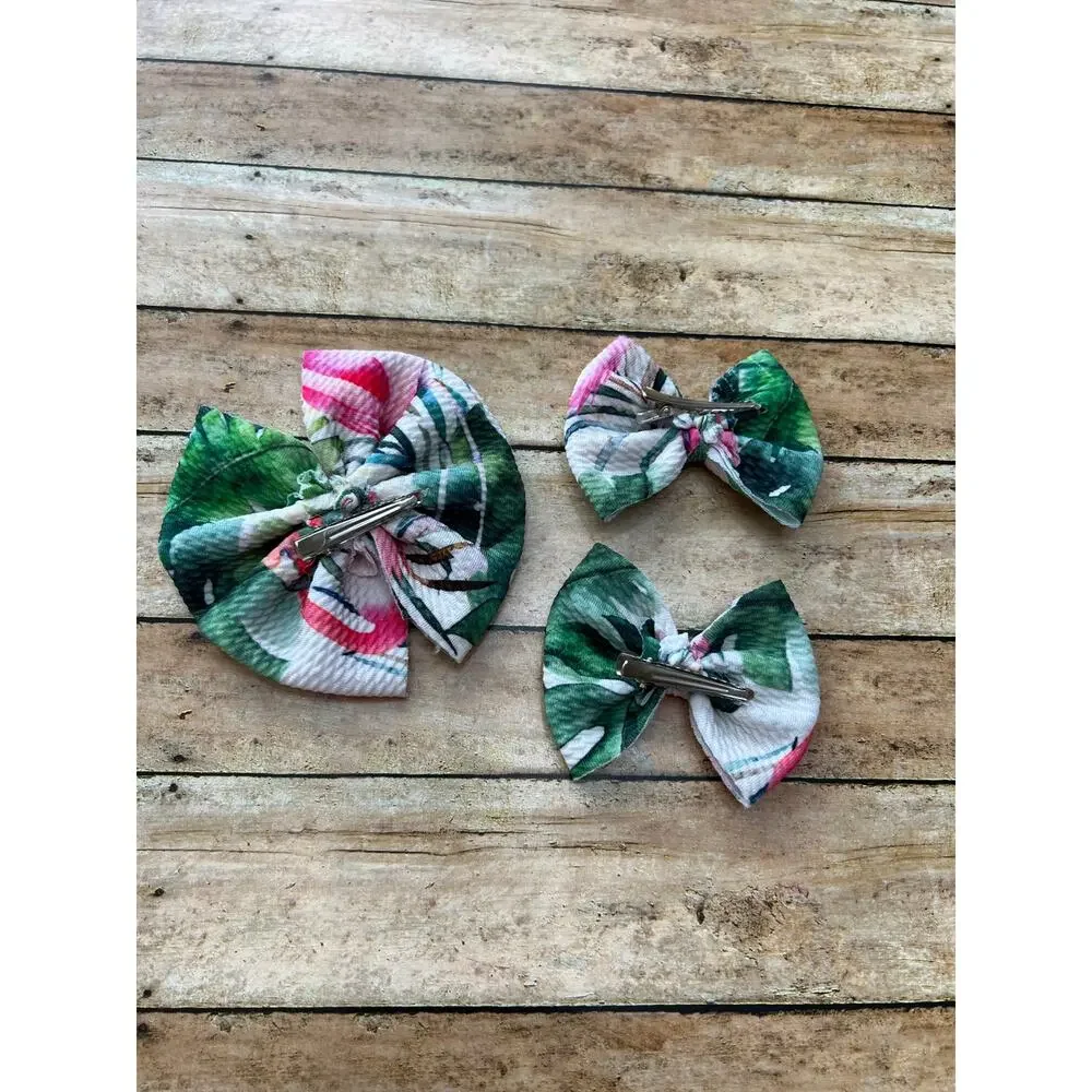 Tropical Flamingo Clip Bow Bundle Large Bow and Piggie Set